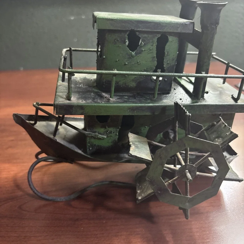 VTG George Imp Copper Tin metal Sculpture wind-up propeller Music Box River Boat
